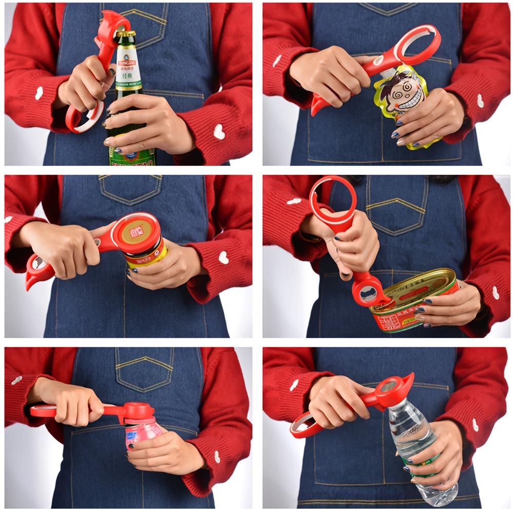 Instrument de bucătărie multifuncțional 6 în 1 Deschizător de sticle pentru borcane din plastic Lamă din oțel inoxidabil Capac spiralat Twister Înlăturare capac de bere și sodă