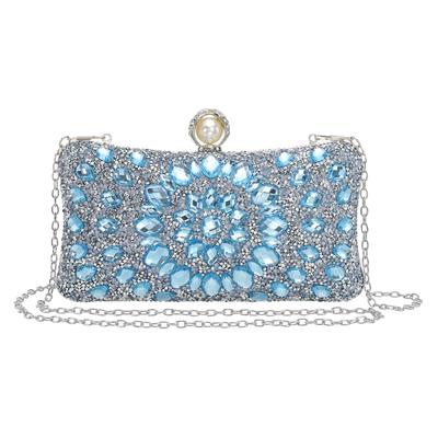 Uxcell Bolso de Noche para Mujer, Bolso de Mano tipo Clutch Brillante con Pedrería de Cristal y Correa de Cadena, Bolso de Hombro para Bodas, Noches y Fines de Semana, Azul Claro
