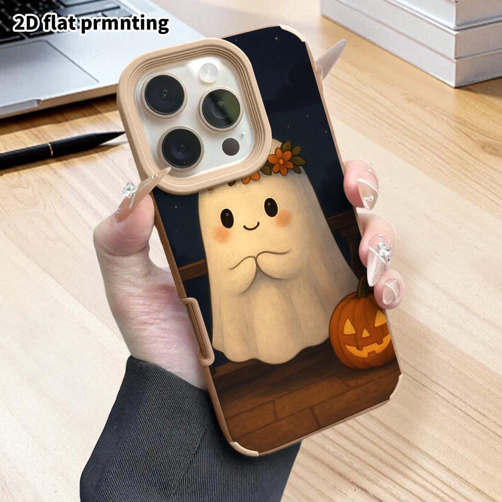 Phone Case: 2D flat lambskin suitable for iPhone 18, 17, 16, 15, 14, 13 Pro protective cases, ghost with flower crown, Christmas and Halloween gifts
