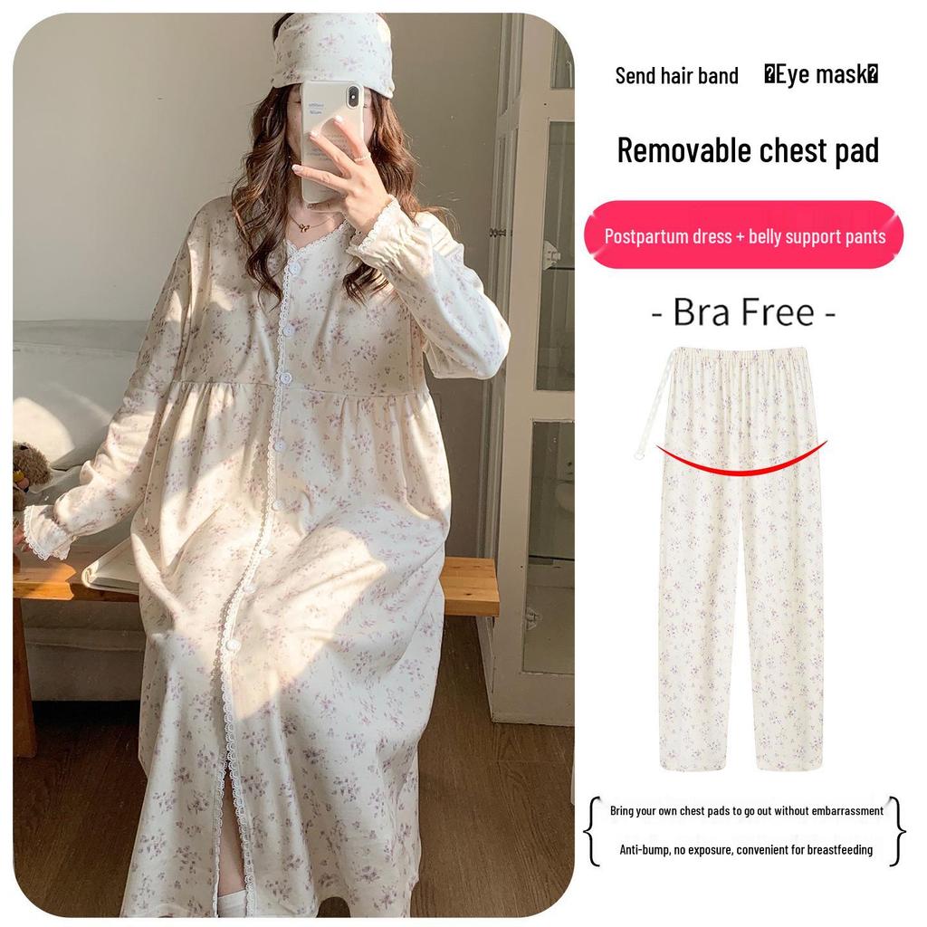 Plus Size Maternity Nightgown with Breast Pads for Postpartum, Spring, Summer, Autumn; Comfortable Labor Dress for Pregnant Women