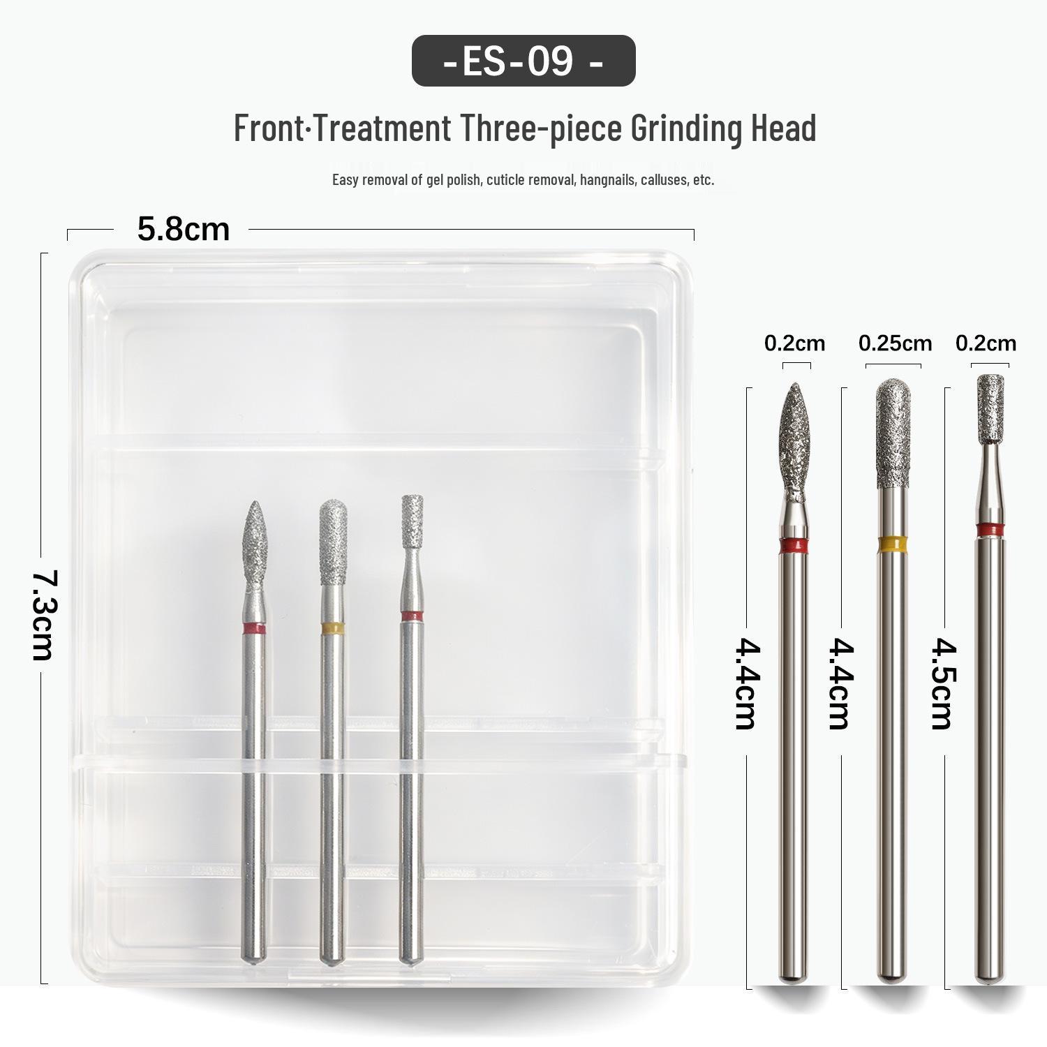 Russian-Style Nail Drill Bit Set: 3-Piece Cuticle Remover, Diamond Grit Grinder, Nail Art Tool.