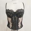 Damen Durchsichtiges Spitzenkorsett Cami-Oberteil, Spaghettiträger Bustier, Fischgräten Schlankmachendes Trägerloses Schlauchoberteil