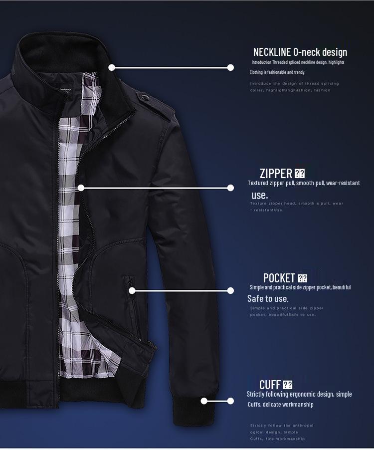 Men's Korean Style Casual Stand Collar Baseball Jacket - Spring/Autumn, Plus Cotton Thickened, Trendy Top