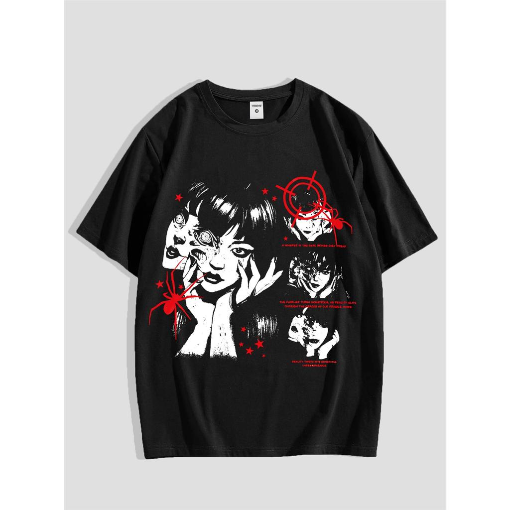 Grafisches Herren-T-Shirt - Lässiges & Lockeres Dark Academia Kurzarm-T-Shirt Übergroße Baggy Tops T-Shirt Schwarz
