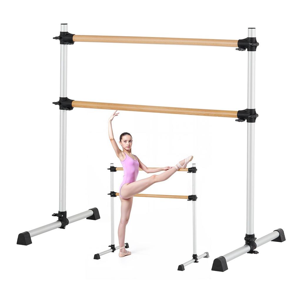 VEVOR Ballet Barre, Double Beechwood Barre Bar for Home, Freestanding Portable Ballet Stretching Dance Bars