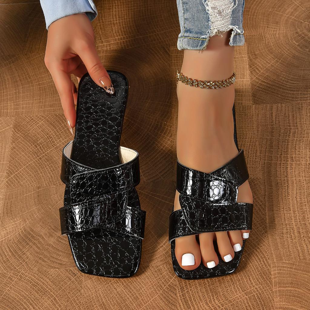 Fashion Golden Open Heeled Flat Women Shoes Soft Leather Sandals Bathroom Slippers Causal Comfortable Slides Women Beach Slippers