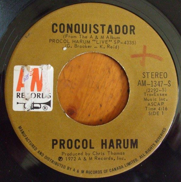 

7inch Record PROCOL HARUM Conquistador A Salty Dog AM1347 AM Records 1972 Canada Rock Used