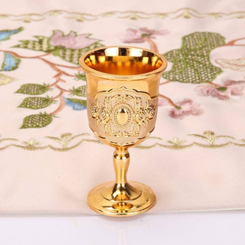 2Pcs Chalice Goblet Metal Shot Glasses Engraving Rose Flower Wine Cup Medieval Drinkware for Party Wedding Decors Gift