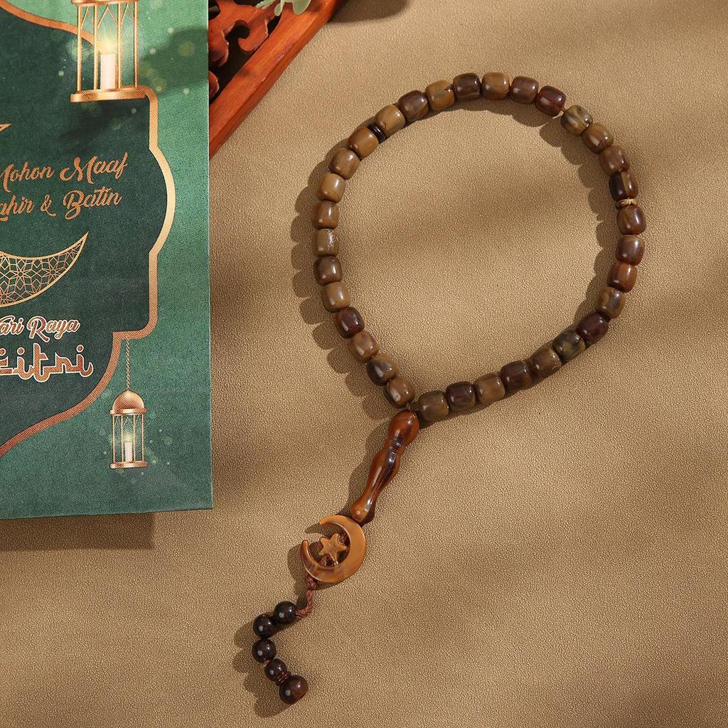 Misbaha 33-Perlen Gebetsarmband - Nahöstliche buddhistische & muslimische Gebetskette mit Stern- und Monddesign