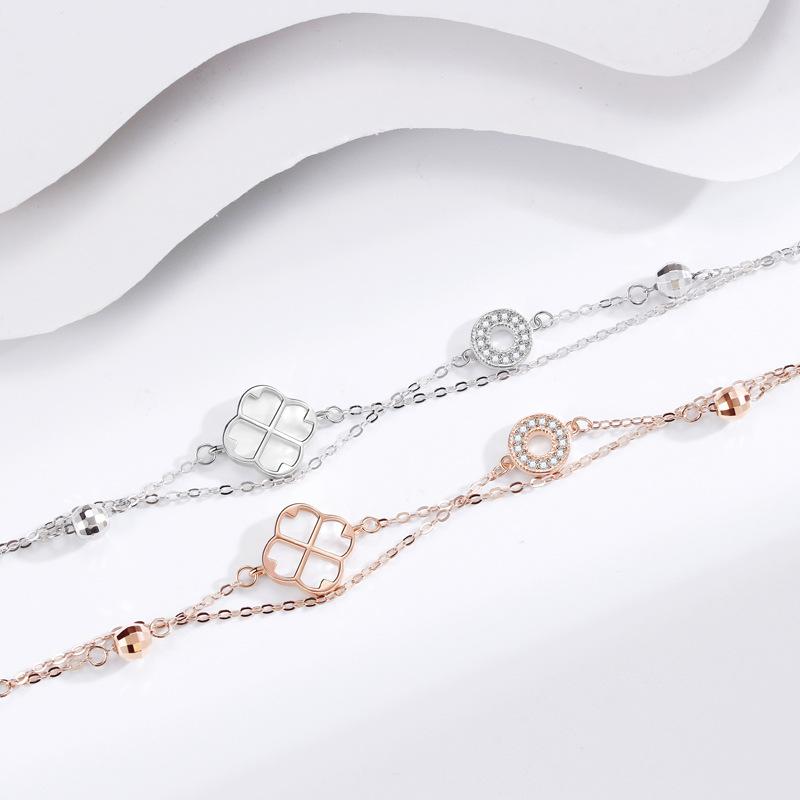 Double Four-leaf Clover Bracelet Women's Summer Rose White Fritillary Ins Bracelet Light Luxury Niche Mori Jewelry