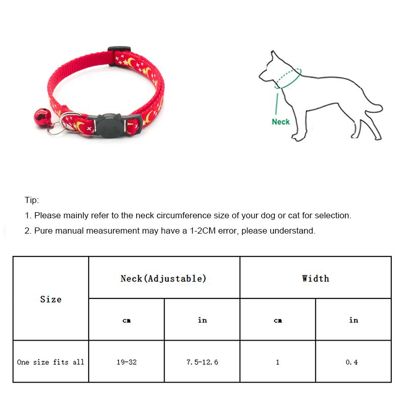 New Gold Stars and Moon Cat Collar with Reflective Safety Buckle and Bell Adjustable Cats And Small Dogs Collars