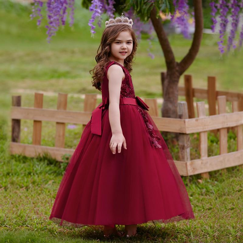 Girls Princess Dress Kids Formal Evening Gown Piano Performance Embroidered Long Party
