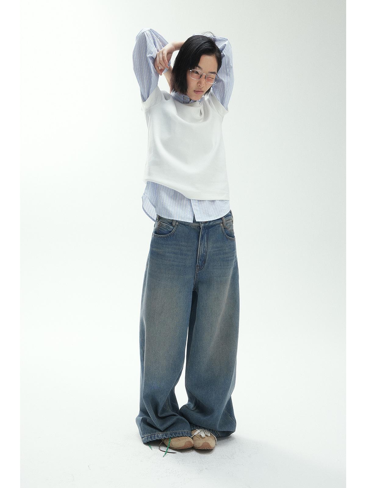 

[Узнай время] Женские джинсы из чистого хлопка с потертостями, на флисовой подкладке, широкие S