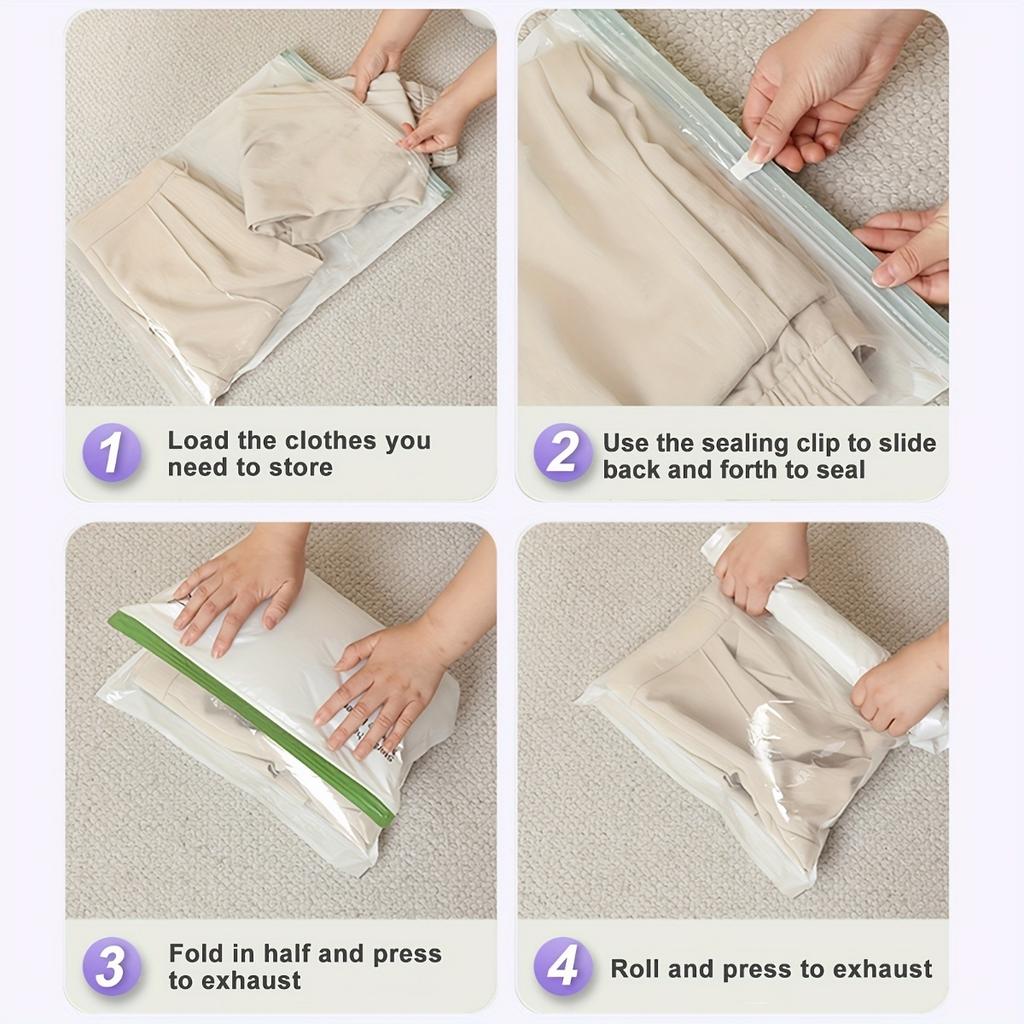 2-pack/1 Set Hand Rolled Travel Vacuum Storage Bag (no Need for An Air Pump) - Transparent Matte Design, Saving Space As A Compressed Storage Bag
