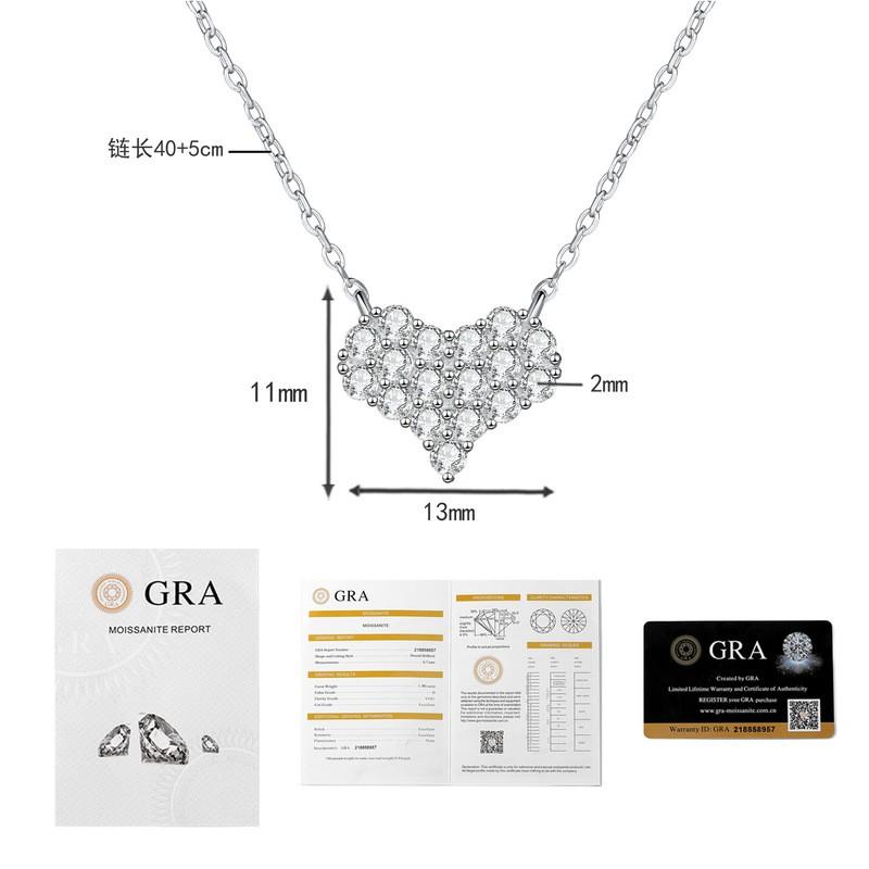 Sterling Heart Pendant Necklace With Full Moissanite CZ Minimalist Elegant Chain Women 0.51ct Moissanite
