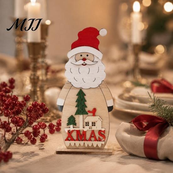 Holiday Desktop Decorations Nordic Style Wooden Christmas Ornaments, Cute Santa Claus/Snowman/Reindeer Window Display Props Figurine for