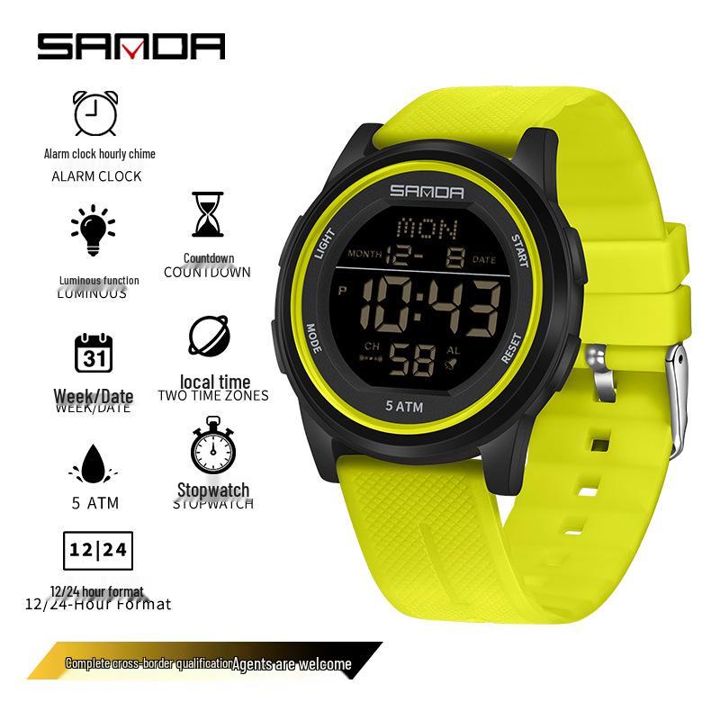 Sanda Fashion Multi-Functional Waterproof Luminous Electronic Wristwatch for Men and Women