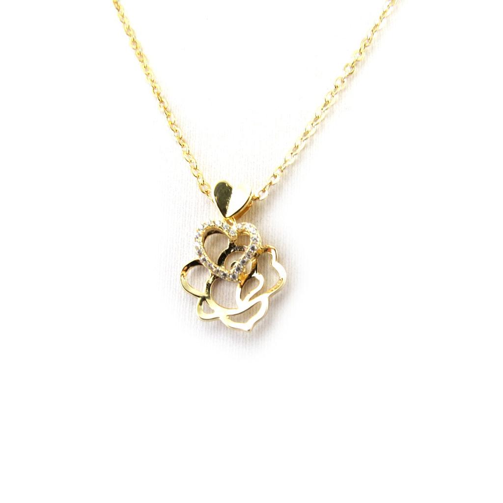 Les Trésors De Lily [M8900] - Gold Plated Necklace 'Rosa Romantica' Golden White (love) - 20x15 Mm