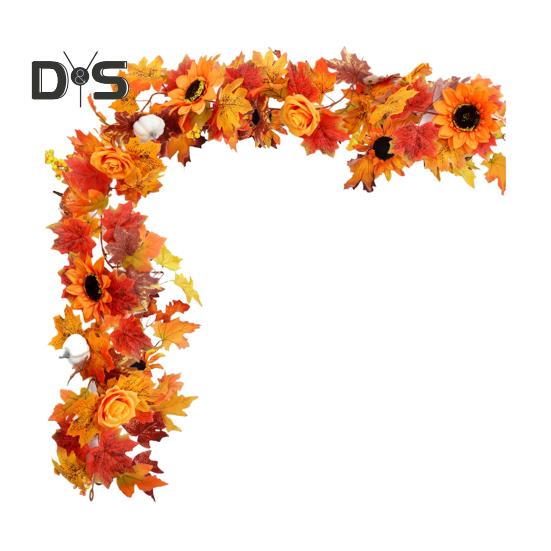 

175 см искусственный кленовый лист цветочная гирлянда для дома, сада, дома, улицы, подвесной искусственный плющ, украшение на Хэллоуин, осенний праздник урожая A