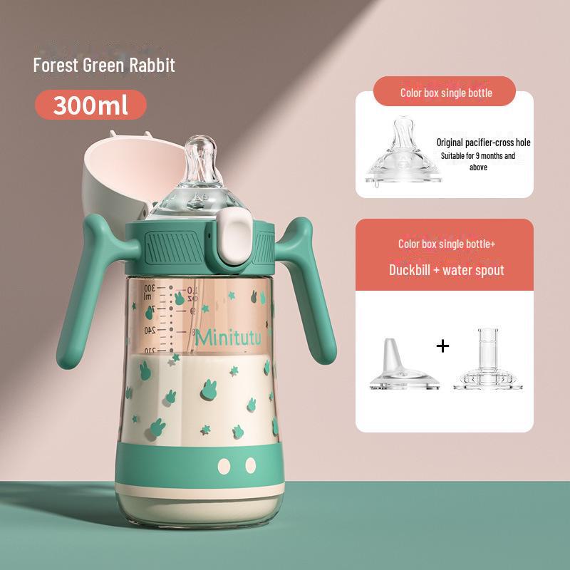 Minitutu Wide Mouth Bottle with Temp-Sensitive Scale, Flip-Top, Anti-Fall, Anti-Flatulence, and Suction Duckbill