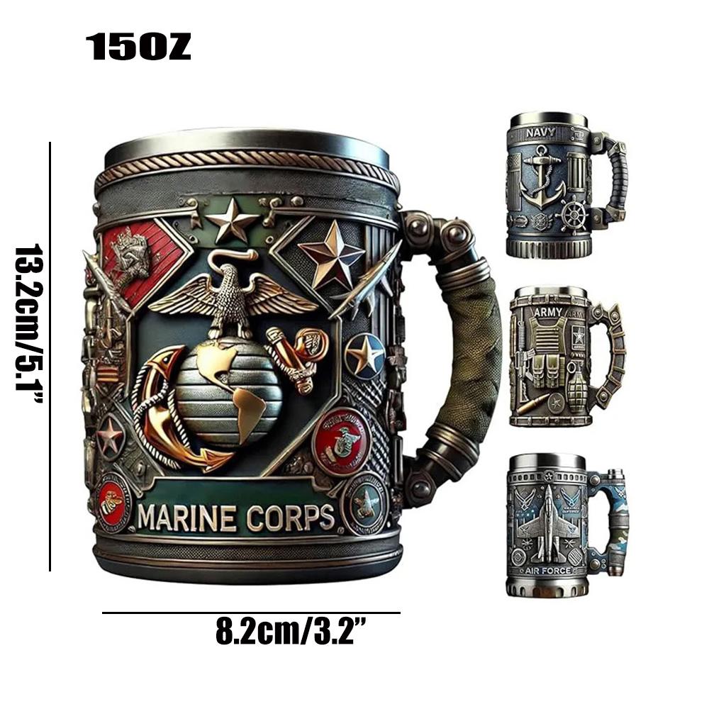 15oz 3D Military Coffee Mug – Army Navy Marine Corps Gift, Veteran Memorial Cup, Patriotic Drinkware for Men
