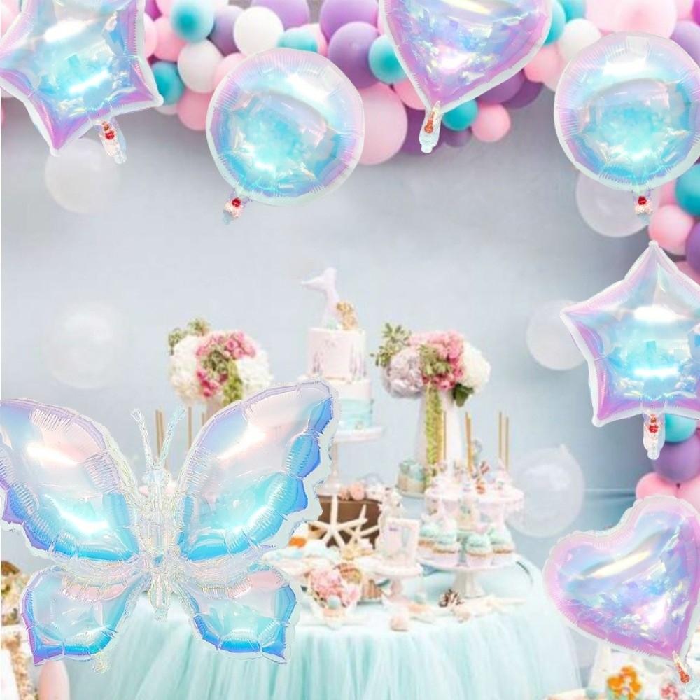Bunte Folienballons Schillernder Herzförmiger Ballon Neues Schmetterlingsballon-Set Geburtstagsparty