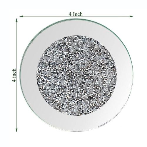 GIMORRTO Glass Mirror Coasters, 4 Pieces, Crushed Diamond Round 4 Inch, Cup Mats, Tabletop Decor, Bar Tools, Dining Table