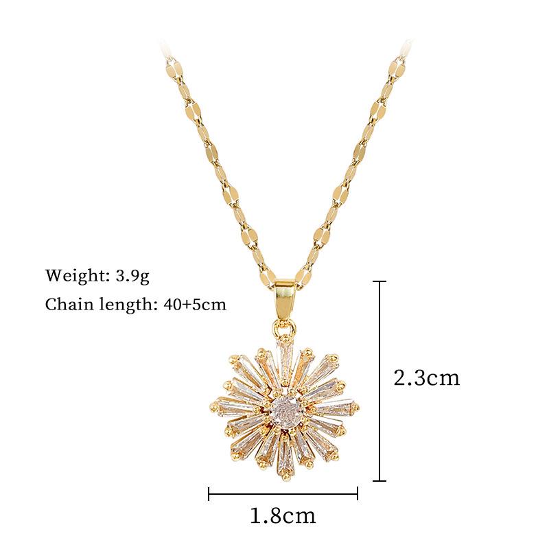Stylish Women's 18K Gold-Plated Stainless Steel Set Trendy Luxury Fashion Zircon Sunflower Necklace Earrings Bracelet Main Party