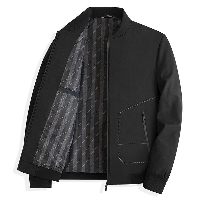 Autumn Business Casual Jacket for Short Dads - Trendy Men's Solid Color Stand Collar Outerwear