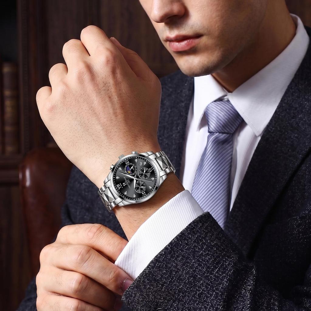 Quartz Chronograph Watch Stainless Steel Date Luminous Waterproof Business Men
