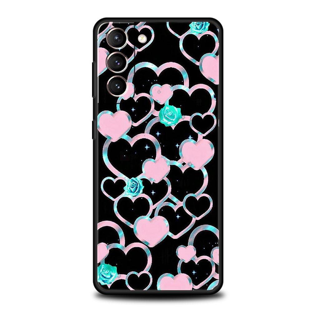 Gold Rose Love Heart Phone Case For Samsung Galaxy S24 S23 S22 Ultra S20 S21 FE 5G S10 S9 Plus S10E S8 S7 Edge Silicone Cover