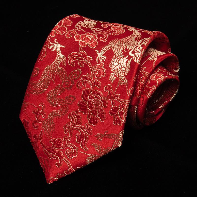 Tie Men'S Dress Chinese Wind Dragon Pattern 9Cm Retro Red Black Blue Ethnic Wind Chinese Dragon Calligraphy Pattern