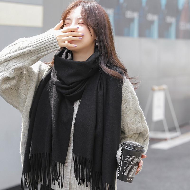 White Cashmere Scarf: Thickened, Solid Color, Versatile for Women & Men, Perfect for Autumn & Winter