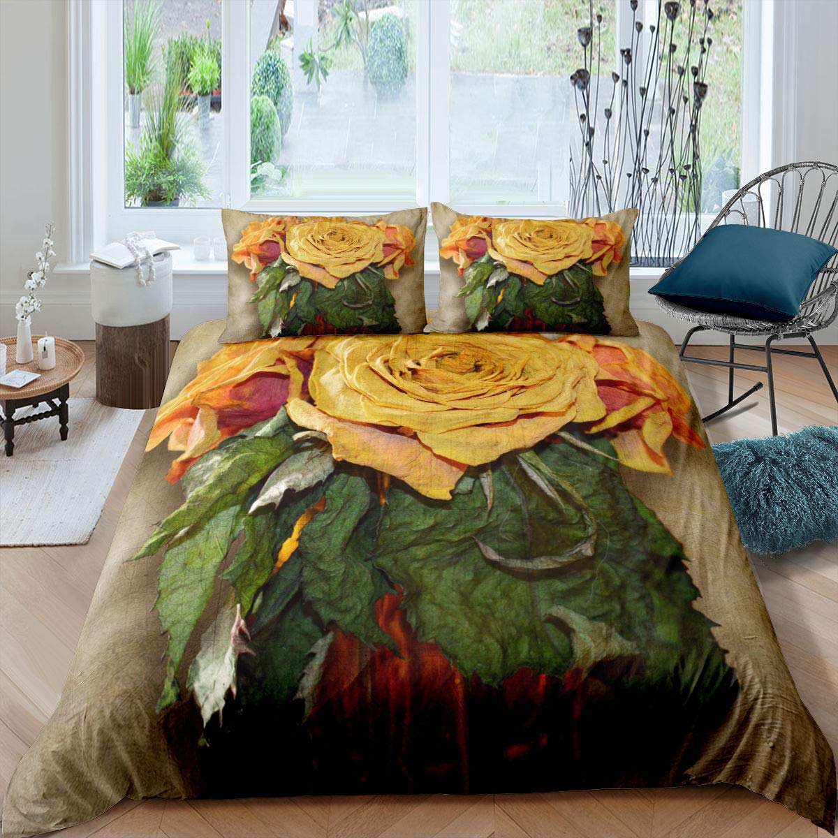 

Blue Rose King Queen Bedding Set Romantic Floral Duvet Cover Abstract Water Ripples Flower Comforter Cover Polyester Quilt Cover 135x200cm 2pcs