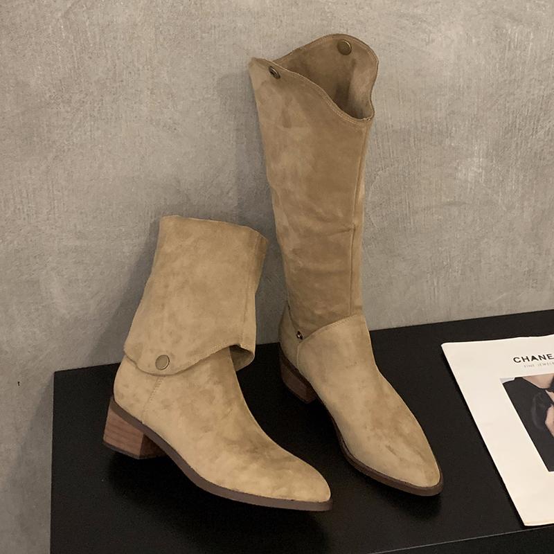 Fashion High Boots Women Fashion Heeled Shoes Suede Designer Dress Knee High Woman Boots 2025 Winter Cozy Walking Mujer De Zapatillas