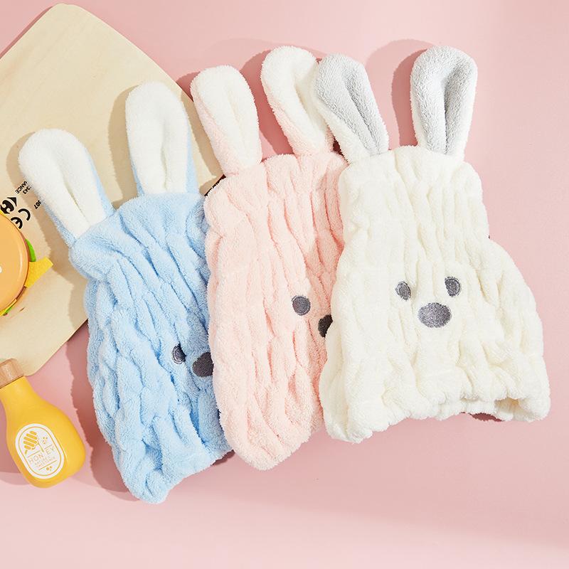 Children Wipe Hair Bun Head Female Cute Cartoon Rabbit Ears Strong Absorbent Quick-drying Dry Hair Cap