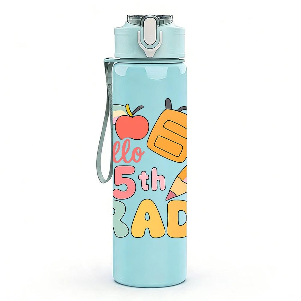 1PC Happy 5th Grade School Art 750ml Color Plastic Sports Water Bottle Leakproof Flip Straw Lid Suitable for Sports Office Home Use