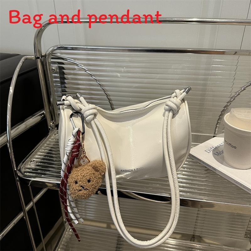 Color Solid Minimalist Letter Printed Women Casual Shoulder Bag With Pendant