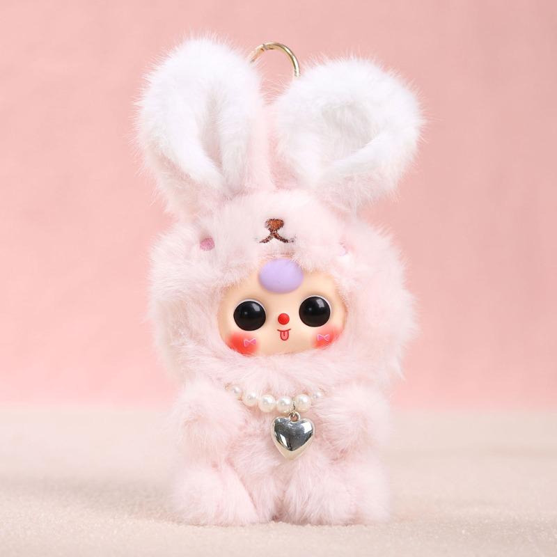 Kawaii Vinyl Animal Plush Keychain Cartoon Figure Plushie Bag Pendant Anime Bunny Key Chain Office Ornament Fluffy Stuffed Doll