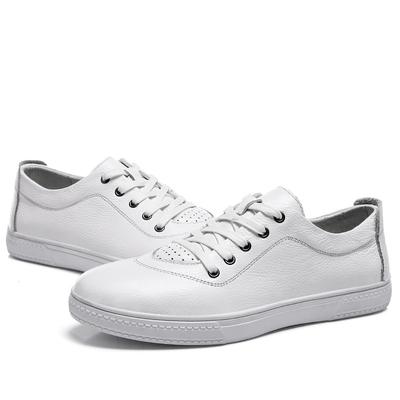 Summer New Sports Casual Men's Shoes Genuine Leather White Skateboard Shoes Breathable Trendy Pumps