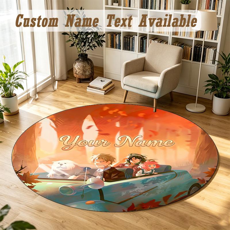 Round Rug Custom NameSpy × Family Pattern Non Slip Carpet Home Floor Decor
