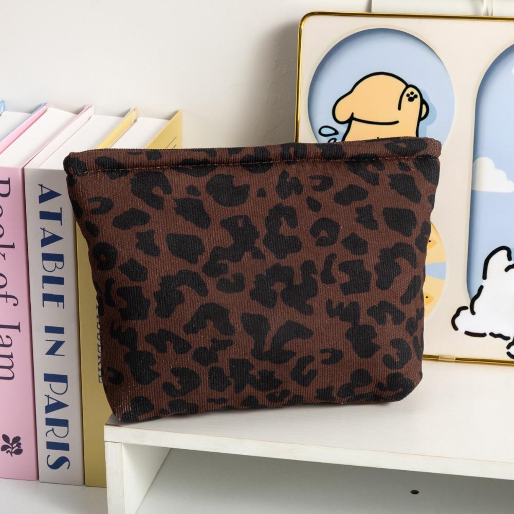 Portable Leopard Print Makeup Bag Large Capacity Zipper Design Cosmetic Bag Toiletry Bag Home Travel