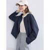 Betu Women's 2025 Autumn Collarless Faux Denim Short Jacket