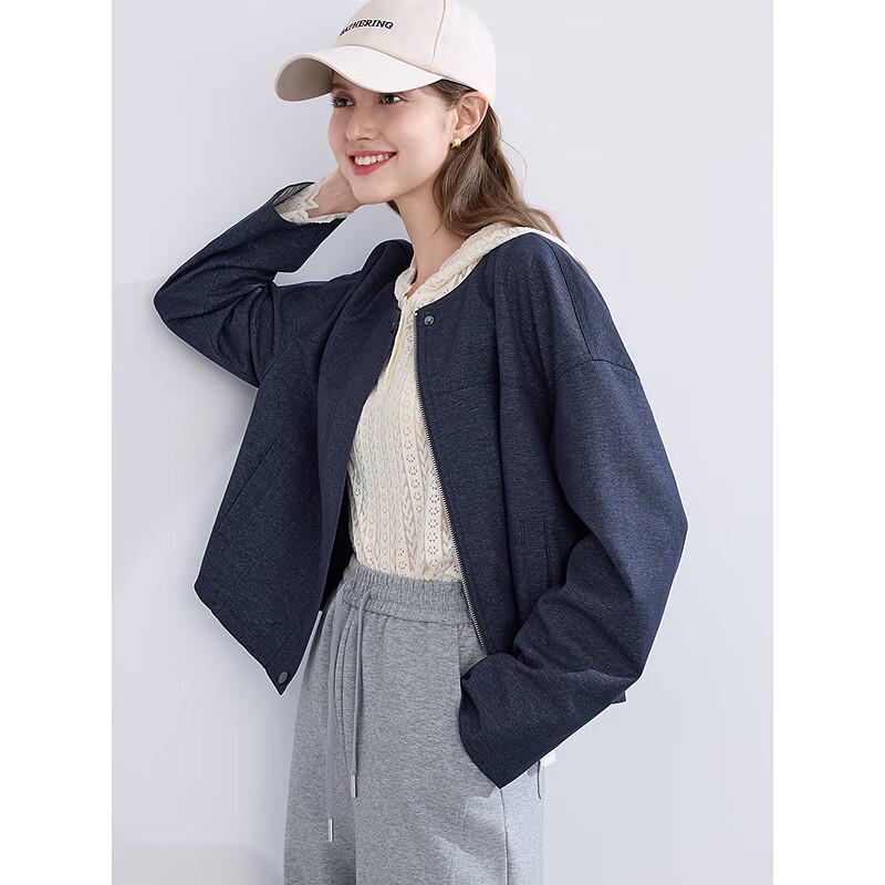 Betu Women's 2025 Autumn Collarless Faux Denim Short Jacket