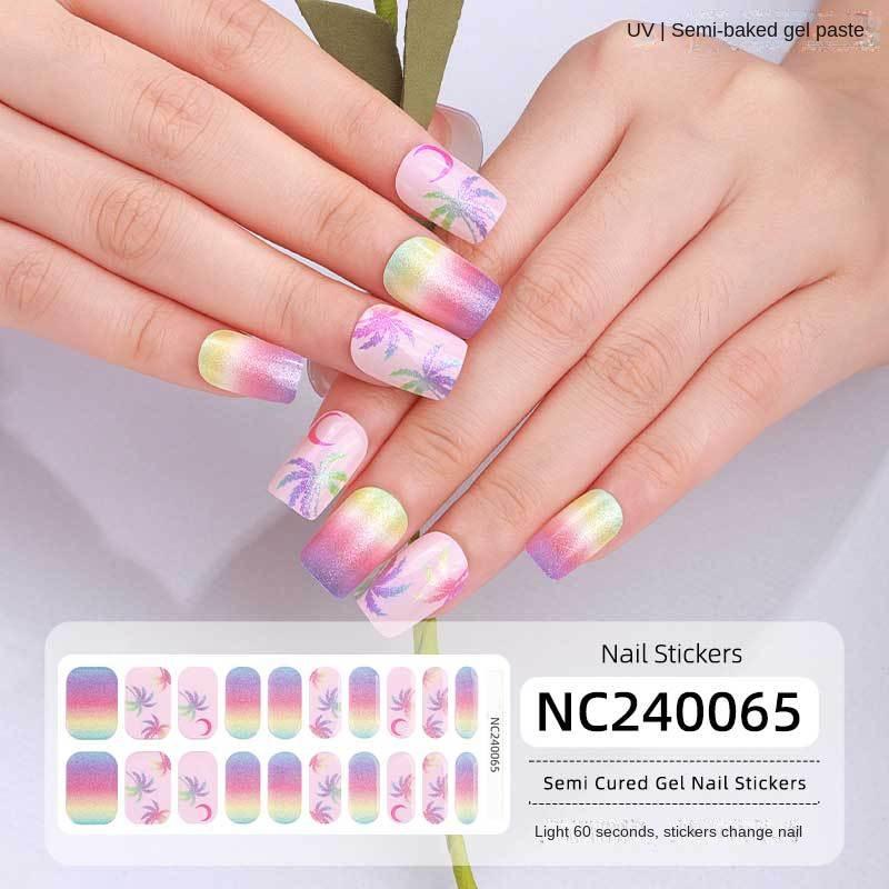 Semi-cured Gel Nail Stickers Gradient Rainbow French Gel Nail Stickers Flash Cat Eye Gel Nail Stickers