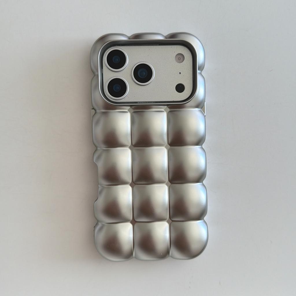 Custodia per Telefono Cover Case Colore Solido Lucido Opaco Placcata con Motivo a Griglia per Pane Stereoscopico Creativo per iPhone 17 16 15 14 13 12 Pro Max