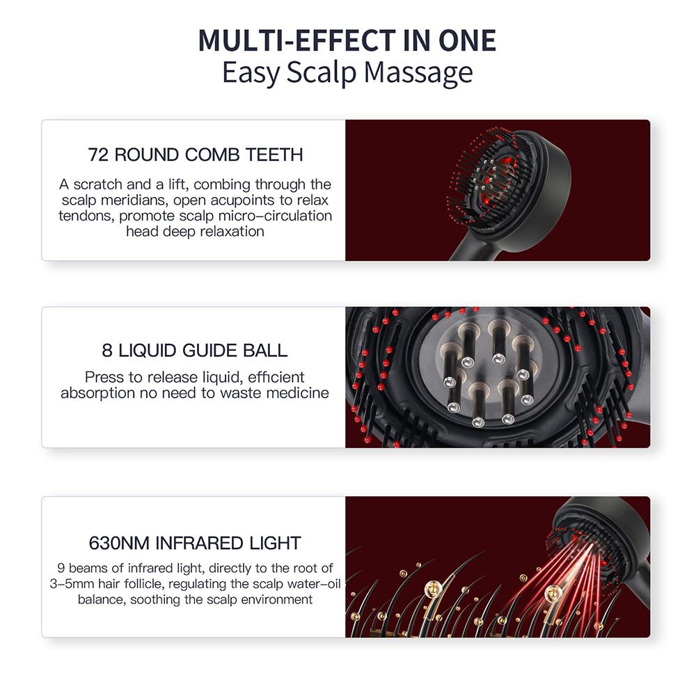 Electric Massage Comb Vibration Red Light Therapy Hair Growth Massage Scalp Massage Brush Anti Hair Loss Liquid Oil Applicator