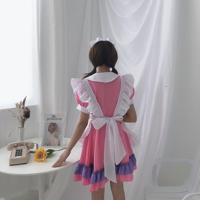 Original Anime Female Pink Dress Set Soft Girl Lolita Maid Dress Cosplay Dress Women's Dress