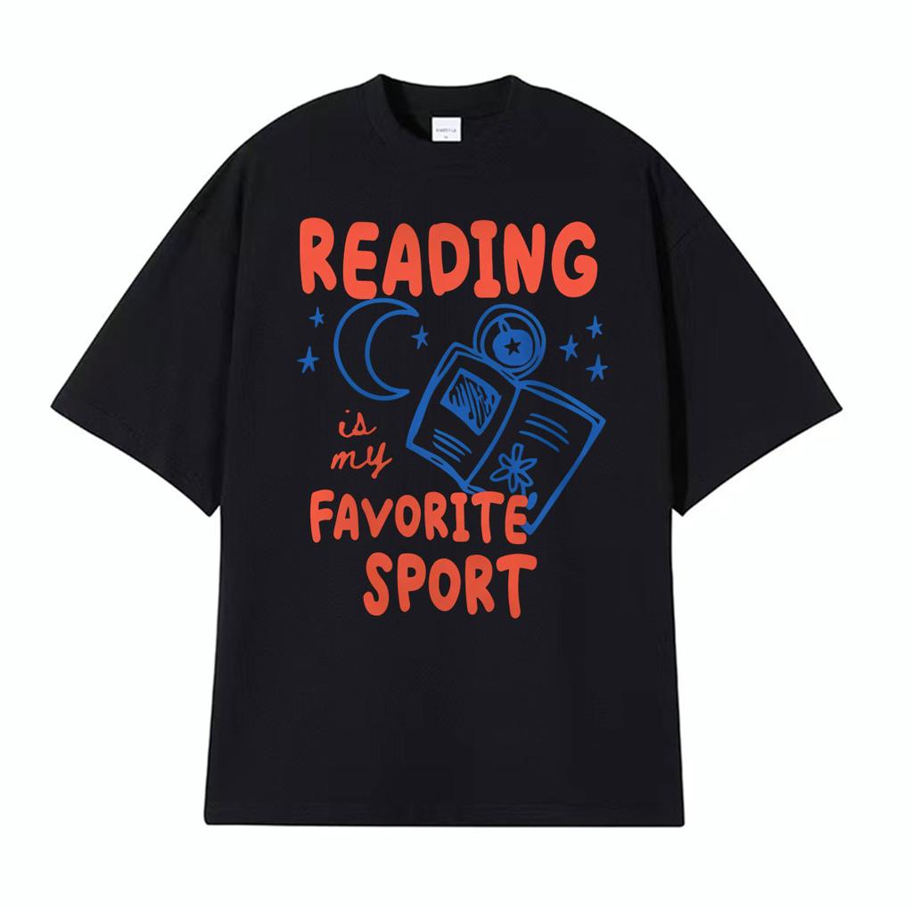 Reading Is My Favorite Sport Funny Graphic T Shirt Unisex Women Fashion High Quality Tshirts Oversized Vintage 100 Cotton TShirt