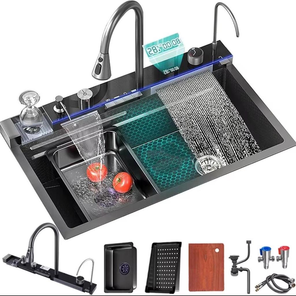 Lavello da Cucina Whale in Acciaio Inossidabile 304 a Doppia Cascata con Display Digitale a 5 Pulsanti